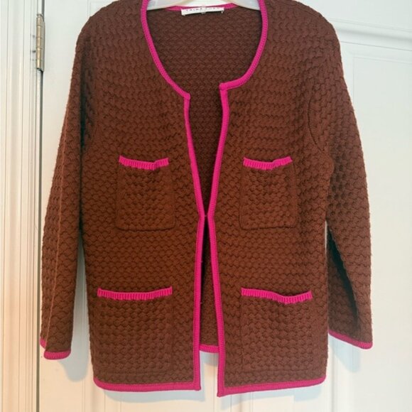Trina Turk Brown Cardigan and Skirt with Pink Trim - Picture 1 of 6
